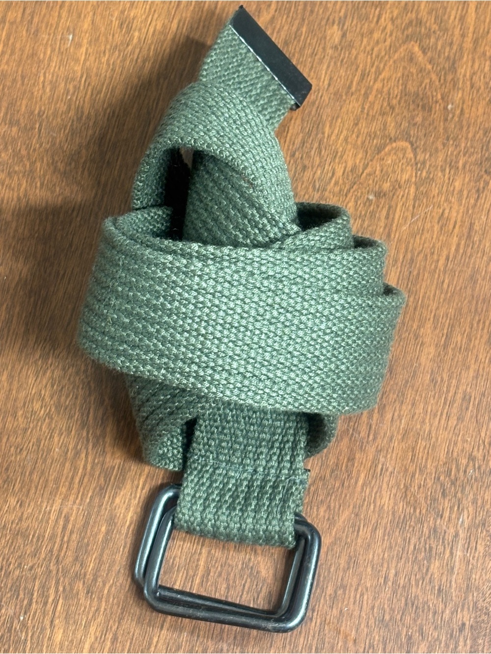 Men's Olive Green Webbing Belt with Metal D-Ring Buckle
